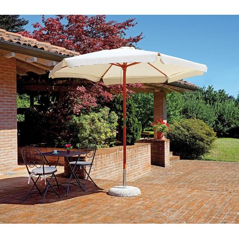 Parapluie rond Ø 2 85 cm Standard en bois de teck et tissu cuir écru - Subiaco