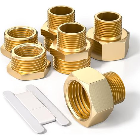 6 pièces 3/8" à 1/2" femelle et mâle filetage BSP mamelon hexagonal en laiton et réducteur hexagonal et connecteur de douille hexagonale pour la conversion de raccordement de tuyau (1/5)