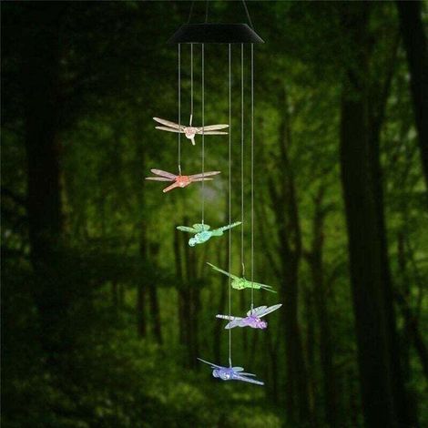 Carillon éolien solaire libellule mobile LED lumière changeante de couleur pour jardin carillon éolien lampe accessoires décoration de la maison (couleur aléatoire) (1/3)