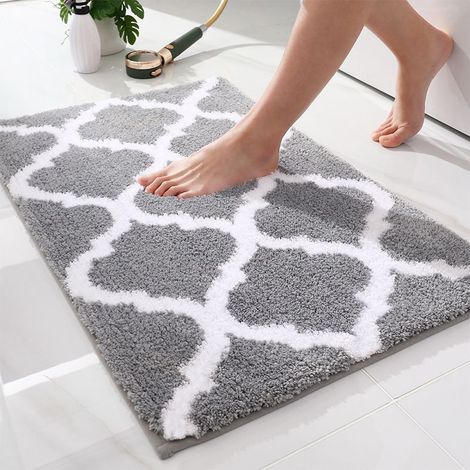 Tapis Bain Microfibre Carpette Anti-Glissant Antibacterienne Tapis de Bain Lavable en Machine (Gris) (1/5)
