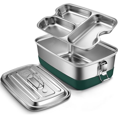 Bento Lunch Box en Inox, Lunchbox avec 3 Compartiments, Lunch Box 2000ml, Anti-Fuite Boite a Gouter, Boîtes Bento, BoîTe à Lunch, sans BPA, pour École Pique Nique Travail, Lave-vaisselle (1/5)