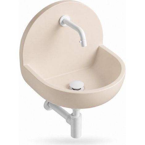 Saniclass Fuente Ensemble lave-mains - 46.5x35x43.2cm - solid surface blanc cassé - robinet de lave-mains - bonde - siphon - blanc mat (1/5)