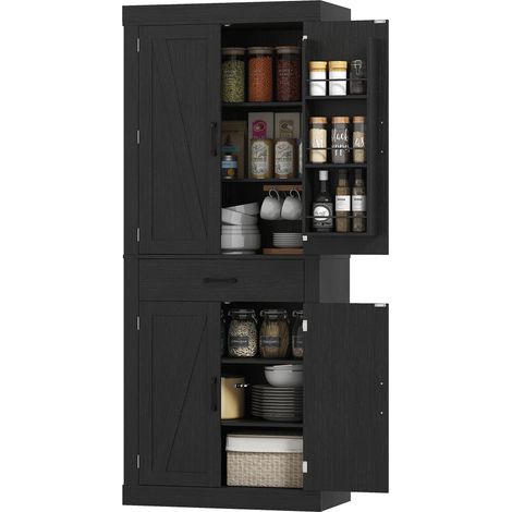 HOMCOM Dispensa Cucina Country con Armadietti, Ripiani e Cassetto Nero (1/5)