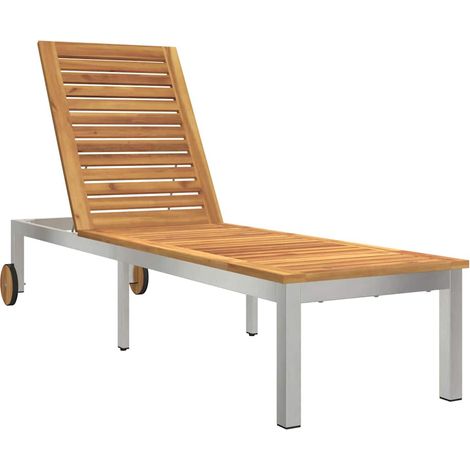 Maison Exclusive - Lettino da sole Legno di Acacia Massello e Acciaio Inossidabile (1/5)