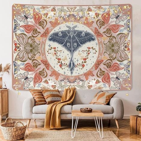 200x150cm Tapisseries Hippie Tapisserie Bohème Tenture Murale Lune et Soleil Noir Tenture Décoration Murale Couverture Chambre Maison Dortoir