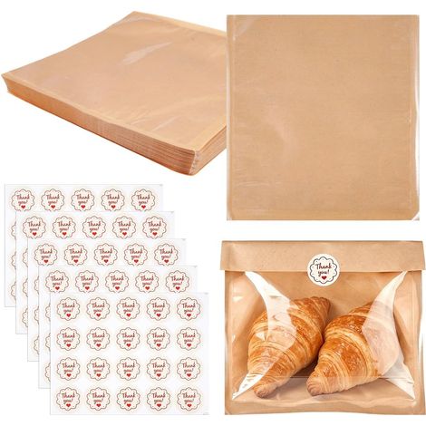 100 bolsas pequeñas de papel kraft con ventana, 20 × 18,5 cm. Bolsas para alimentos. (1/5)