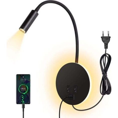3W+8W LED gooseneck reading lamp, wall lamp, bedside lamp, wall light with switch (1/4)