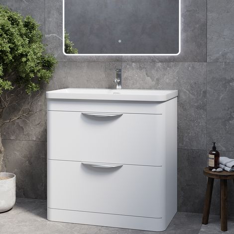 Oslo Gloss White 800mm 2 Drawer Vanity Unit with Fina Basin - 800mm - Oslo Standard Handle