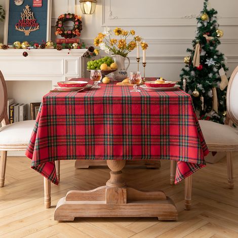 Mantel navideño, mantel de comedor, decoración navideña, mantel navideño de cuadros vichy rojos para cocina y jardín, 160 x 120 cm (1/5)