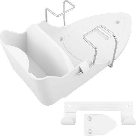 Support pour Fer à Repasser en Plastique et Fer Blanc avec Crochets Pratiques, Organisation Polyvalente et Gain de Place pour Murs de Placard ou Salle de Bain (1/5)