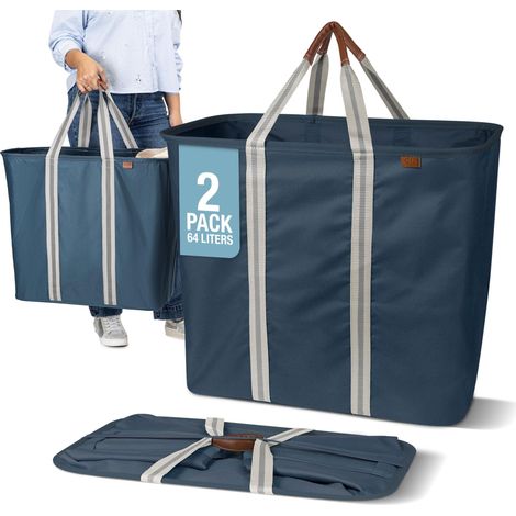 Lot de 2 grands paniers à linge pliables, panier à linge pliable, panier à linge avec poignées, bleu marine chiné/crème (1/5)