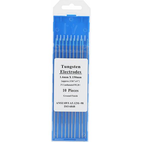 Lot de 10 électrodes tungstène WL20 pour soudure TIG, baguettes professionnelles à 2% de lanthane, diamètre 1,6 mm, longueur 150 mm, pack de 10 pièces (1/5)