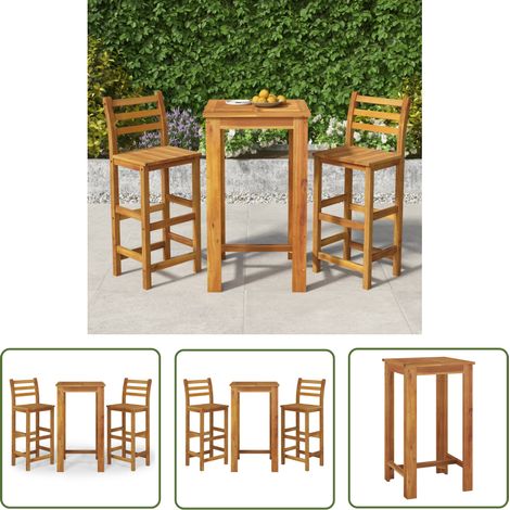 The Living Store 3-tlg. Gartenbar-Set Massivholz Akazie - Gartenbar Set - Holz Gartenmöbel - Esszimmer Möbel - Akazienholzmöbel - Balkonmöbel (1/5)