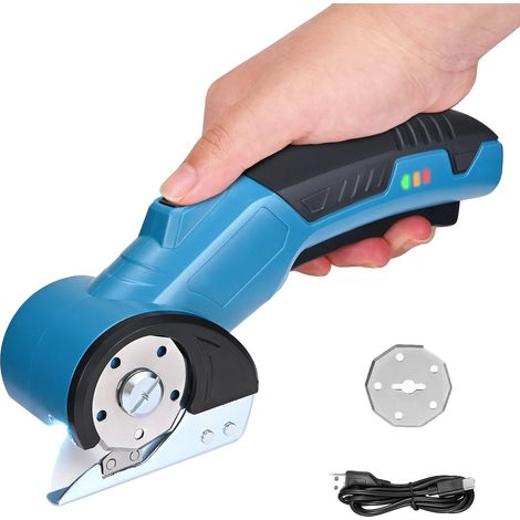 Cutter Rotatif Électrique Sans Fil, Lame en Acier SK5, Design Ergonomique, Bleu (1/2)