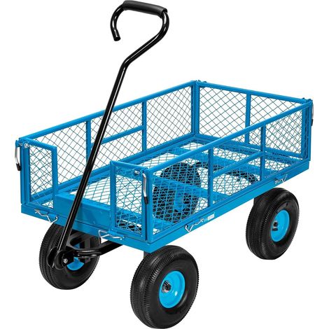 Chariot de Jardin Robuste et Convertible Capacité de Charge 400kg Chariot de Transport avec Grilles Métalliques et Bâche Intérieure Poignée Rotative pour Jardin Camping Festival Bleu (1/5)