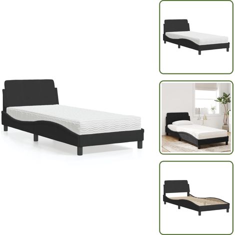 The Living Store Lit avec matelas noir 90x200 cm velours - Lit Double - Lit Design - Lit Velours - Lit Avec Matelas - Literie (1/5)
