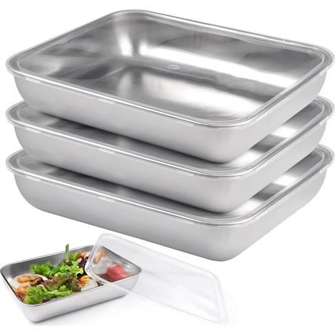 Lot de 3 Plat INOX Rectangulaire, 25x20x5 cm Bac de Cuisson en INOX Plateau de Cuisson Four, Plat Rectangulaire en Acier Inoxydable pour Poissons, Légumes, Salades, Cuisson au Four, Gratins (1/5)