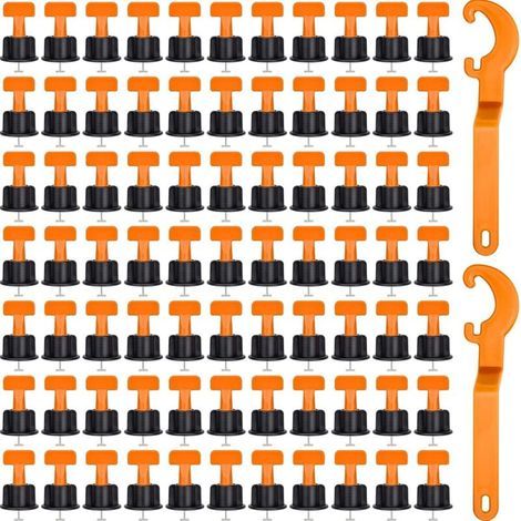 100 Pcs Tile Leveling System, Reusable Tile Leveling Tools for Tiles, Ceramic Tiles, Wood Panels with 2 Special Wrenches (1/5)