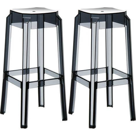 Lot de 2 tabourets de bar intérieur ou exterieur design moderne plastique noir transparent 100004150