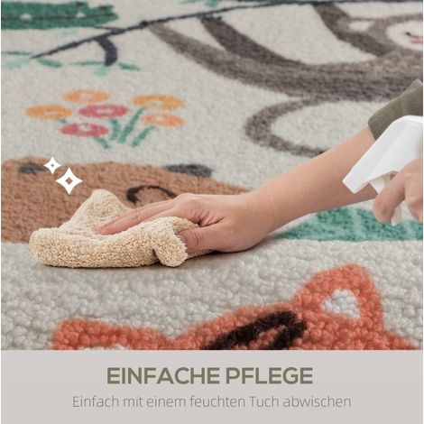 Tapis en Sherpa Fleece avec Motif Jungle, Antidérapant, 160 x 120 cm, Crème et Couleurs naturelles (1/5)