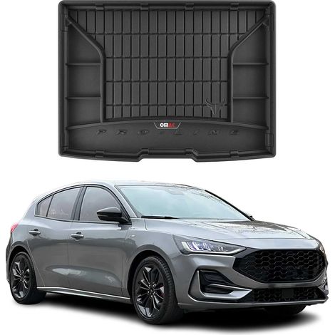 Tapis de Coffre 3D TPE Premium Compatible avec Ford Focus IV Hatchback 2018 à 2023, Bac de Protection de Coffre Intérieur antidérapant Revêtement de Coffre Bords Hauts pour Voiture Noir