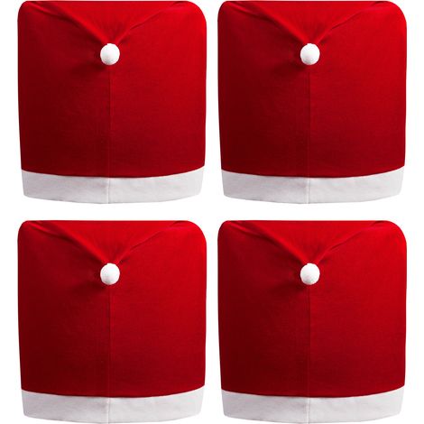 Lot de 4 housses de chaise à chapeau rouge, housses de dossier de chaise de Noël, housses de chaise de cuisine (1/4)