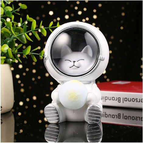 Veilleuse - Tirelire - Chat Astronaute - Résine - Pour Chambre Et Bureau - 1 Pièce (1/5)