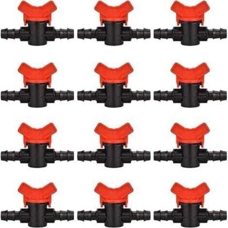 Robinet d'arrêt pour tuyau d'arrosage – 12 pièces en plastique résistant, raccord 16 x 16 mm, noir et rouge, pour contrôle extérieur (1/5)