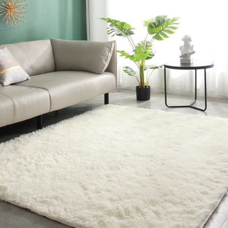 Tapis de salon, à poils longs, 120 x 160 cm, crème, moelleux, doux, moderne, en peluche, antidérapant, pour chambre d'enfant (1/4)