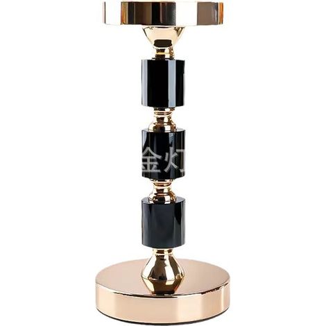 Bougeoir à Pied Doré et Noir en Verre avec Pied en Métal Idéal pour Bougies et Décoration de Cheminée ou Table de Salle à Manger