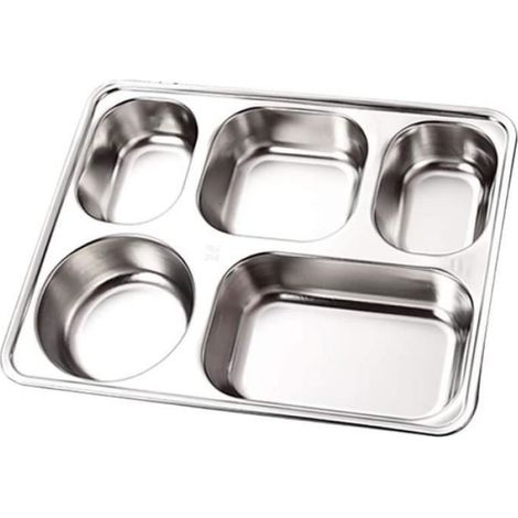 Assiette À Déjeuner - Acier Inoxydable 304 - Plateau De Service 5 Compartiments - 28 X 22 X 3,3 Cm - 1 Pièce (1/5)