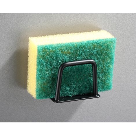 Porte-Tout de Cuisine en Aluminium/Acier Inoxydable Sans Perçage - 6.5CM - Porte-éponge - Noir (Ustensiles non Inclus) (1/5)