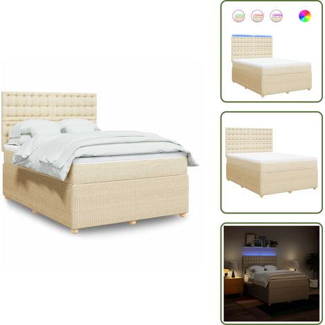 Cabecero ajustable - vidaXL Cama box spring con colchón tela color crema 140x200 cm - Colchón ensacado