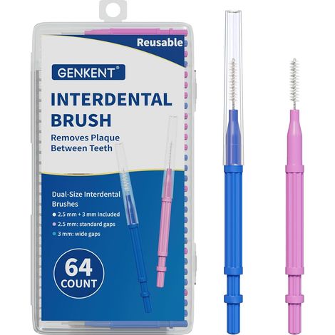 Brossettes Interdentaires 64 Pièces, 2 Tailles 2,5 mm et 3 mm  Brosses interdentaires pour appareils dentaires, implants et bridges, pour une hygiène bucco-dentaire quotidienne (1/5)