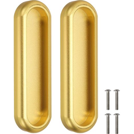 Lot de 2 (Doré) poignées de porte coulissante auto-adhésives en alliage d'aluminium avec vis pour portes en verre, fenêtres, tiroirs, commodes, armoires (1/5)