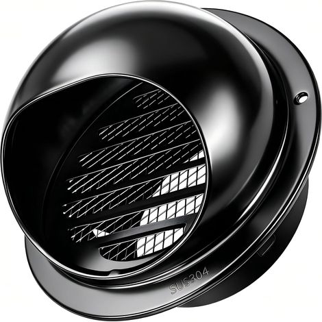 φ100mm Grille d'Aération Ronde Grille Ventilation Hotte, Bouchon Rond en Acier Inoxydable 304 avec/Maille - Noire (1/5)
