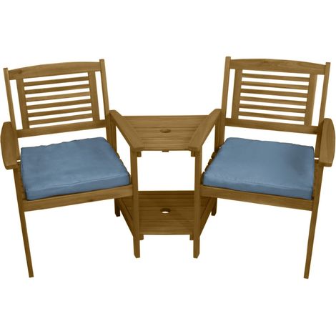 Sofá de 2 Plazas de Madera Acacia+Cojines Sillas Jardín Biplaza Loveseat Asiento Mesa de 2 Niveles con Agujero de Paraguas, Banco Esquinero, Set Bistro Muebles de Patio Exterior Capacidad Peso 320kg (1/5)
