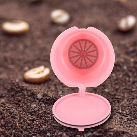 Lot de 5 capsules de café réutilisables et rechargeables, compatibles avec les machines à café Dolce Gusto (rose). (1/5)