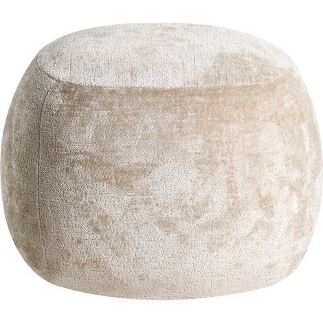 Puf redondo tapizado de chenilla reposapiés para dormitorio y sala de estar beige Barron (1/5)