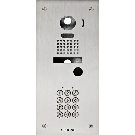 Aiphone – Façade inox 2 mm encastrée avec clavier rétro éclairé 100 codes – Adaptation pour kits vidéo JK et JO – Alimentation 12/24V (1/2)