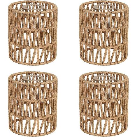 4 pantallas de repuesto estilo boho de 15 cm de altura para apliques de pared colgantes, ventiladores de techo y lámparas. Pantalla cilíndrica tejida.