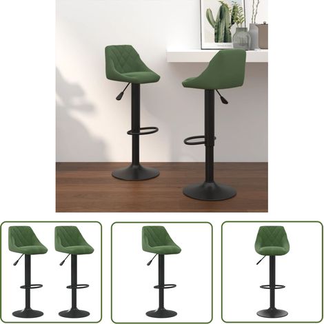 The Living Store Tabourets de bar lot de 2 vert foncé velours - Tabouret De Bar - Chaise De Comptoir - Tabouret De Cuisine - Fauteuil De Bar - Meubles De Salon (1/5)