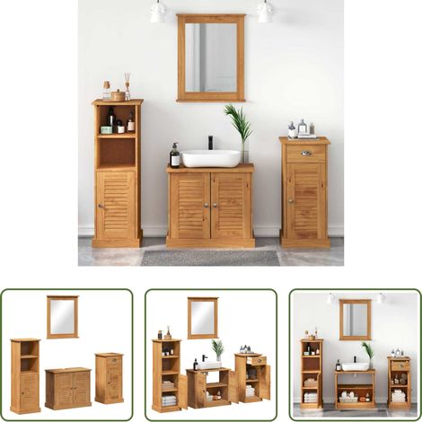 vidaXL Kieferholz - Badezimmermöbel-Set VIGO 4 pcs Honigbraun Massives Kiefernholz (1/5)