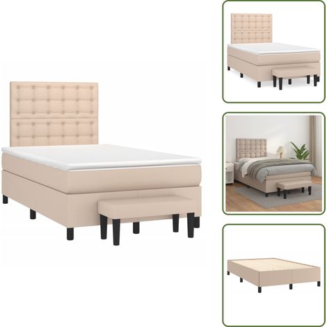 The Living Store Sommier à lattes de lit matelas cappuccino 120x190cm similicuir - Lit Plateforme - Lit Capitonné - Lit Double - Literie - Chambre À Coucher (1/5)