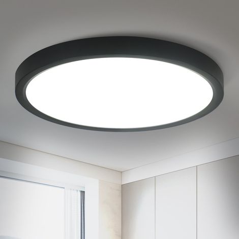 GBLY Deckenlampe LED Deckenleuchte Flach - Ø23cm Badezimmerlampe Kaltweiß Schlafzimmerlampe Schwarz 18W Schlafzimmer Deckenbeleuchtung Küchenlampe IP44 Flurlampe Rund für Bad Küche Flur Wohnzimmer