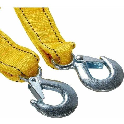 Sangle de remorquage Robuste avec Crochets de sécurité, ,Corde de remorquage en Polyester, Corde de Traction, Jaune 4 mètres, 5 tonnes