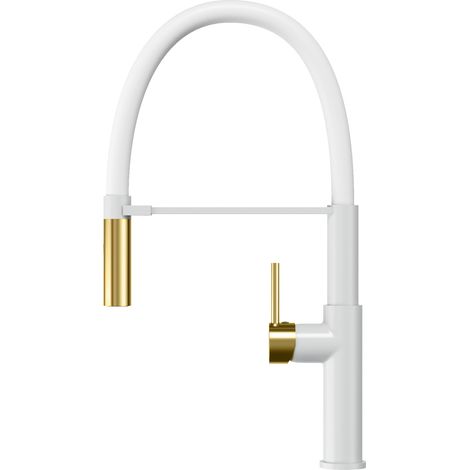 Mitigeur de cuisine Granitan Soria blanc avec bec flexible et extractible finition or brossé (1/5)