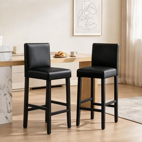 Tabouret de bar avec dossier Noir Bois massif et Simili cuir Lot (1/5)