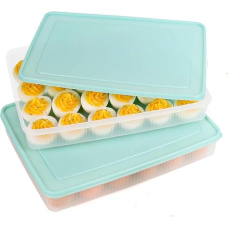 2 Boîte à œufs, Rangement empilable avec couvercle, Organisateur portable pour réfrigérateur, Camping, Pique-nique (1/5)