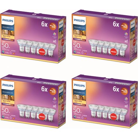 Philips Pack avantagé GU10WarmGlow Ampoule LED Spot 50W Dimmable Lumière blanche chaude - 24 pièces